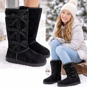 Koolaburra by UGG Girls Women's 5 Black Suede Victoria Faux Fur Boots